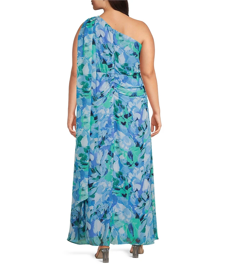 Jessica Howard Plus Size One Shoulder Floral Print Dress