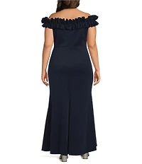 Jessica Howard Plus Size Scuba Sleeveless Ruffle Off-The-Shoulder Gown