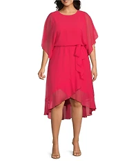 Jessica Howard Plus Size Short Sleeve Chiffon Asymmetrical Blouson Dress