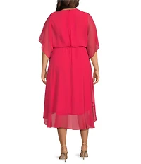 Jessica Howard Plus Size Short Sleeve Chiffon Asymmetrical Blouson Dress