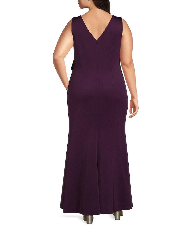 Jessica Howard Plus Size Sleeveless Cascade Ruffle Rosette Detail Long Dress