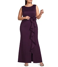Jessica Howard Plus Size Sleeveless Cascade Ruffle Rosette Detail Long Dress
