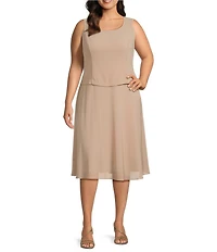 Jessica Howard Plus Size Soutache Chiffon Crew Neck 3/4 Sleeve Embellished Fit & Flare 2-Piece Jacket Dress
