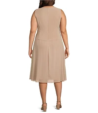 Jessica Howard Plus Size Soutache Chiffon Crew Neck 3/4 Sleeve Embellished Fit & Flare 2-Piece Jacket Dress