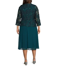 Jessica Howard Plus Size Soutache Chiffon Crew Neck 3/4 Sleeve Embellished Fit & Flare 2-Piece Jacket Dress