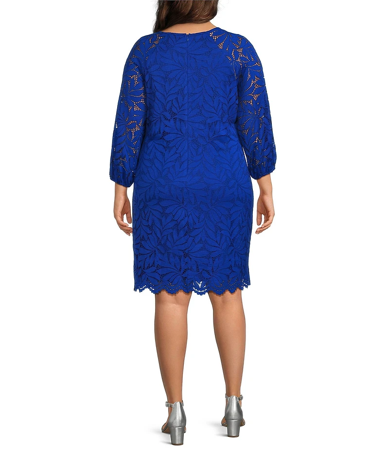 Jessica Howard Plus Size Stretch Lace 3/4 Sleeve Shift Dress
