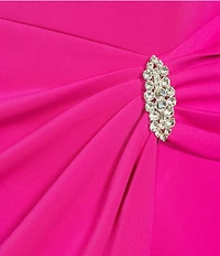 Jessica Howard Plus Size Techno Scuba Beaded Applique Knit Round Neck Cap Sleeve Wrap Front Gown