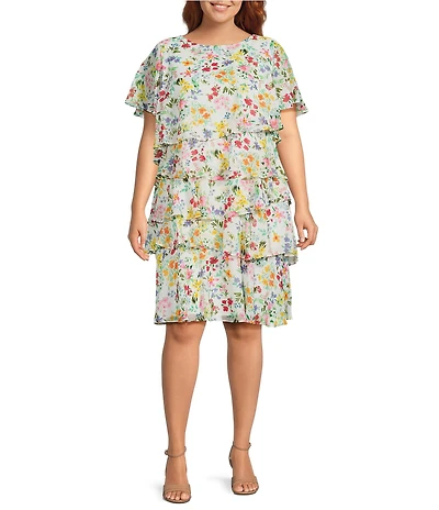 Jessica Howard Plus Size Tiered Floral Chiffon Dress