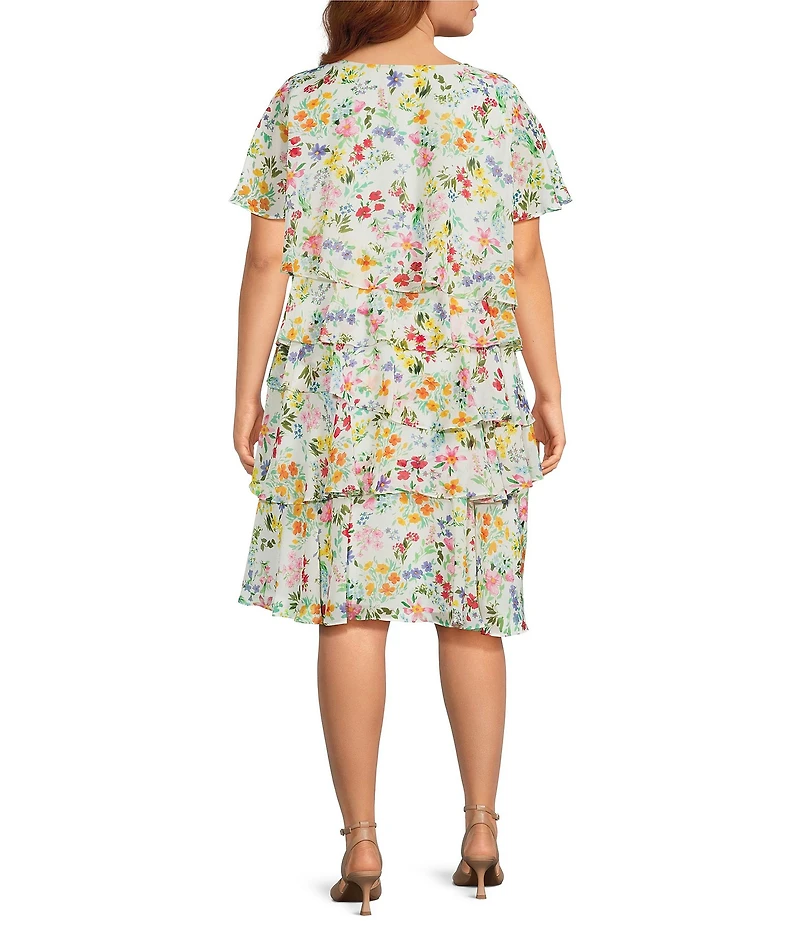 Jessica Howard Plus Size Tiered Floral Chiffon Dress