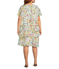 Jessica Howard Plus Size Tiered Floral Chiffon Dress