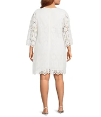 Jessica Howard Plus Size V-Neck Crochet Lace Bell Sleeve Shift Dress