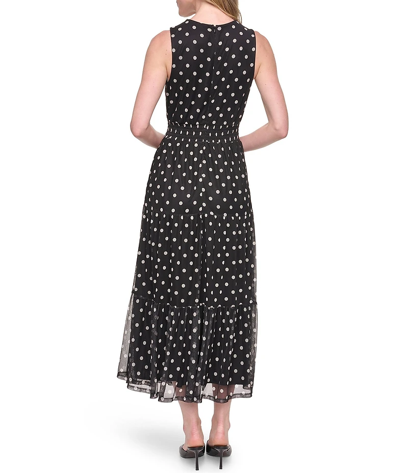 Jessica Howard Polka Dot Blouson Smock Waist Tiered Midi Dress