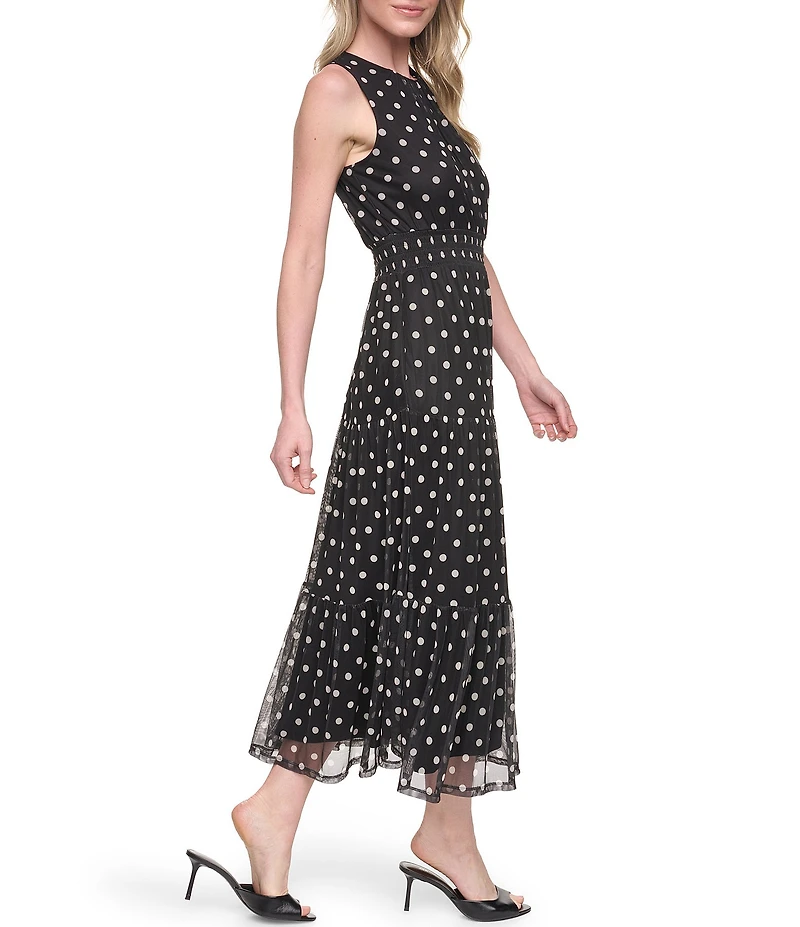 Jessica Howard Polka Dot Blouson Smock Waist Tiered Midi Dress