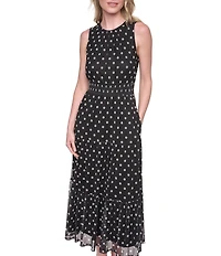 Jessica Howard Polka Dot Blouson Smock Waist Tiered Midi Dress