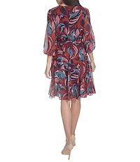Jessica Howard Printed Chiffon Long Sleeve Fit & Flare Godet Dress