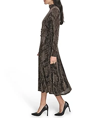 Jessica Howard Printed Metallic Knit Mock Neck Long Sleeve Midi Dress