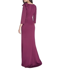 Jessica Howard Scuba Knit Asymmetrical Neckline Bow Shoulder Gown