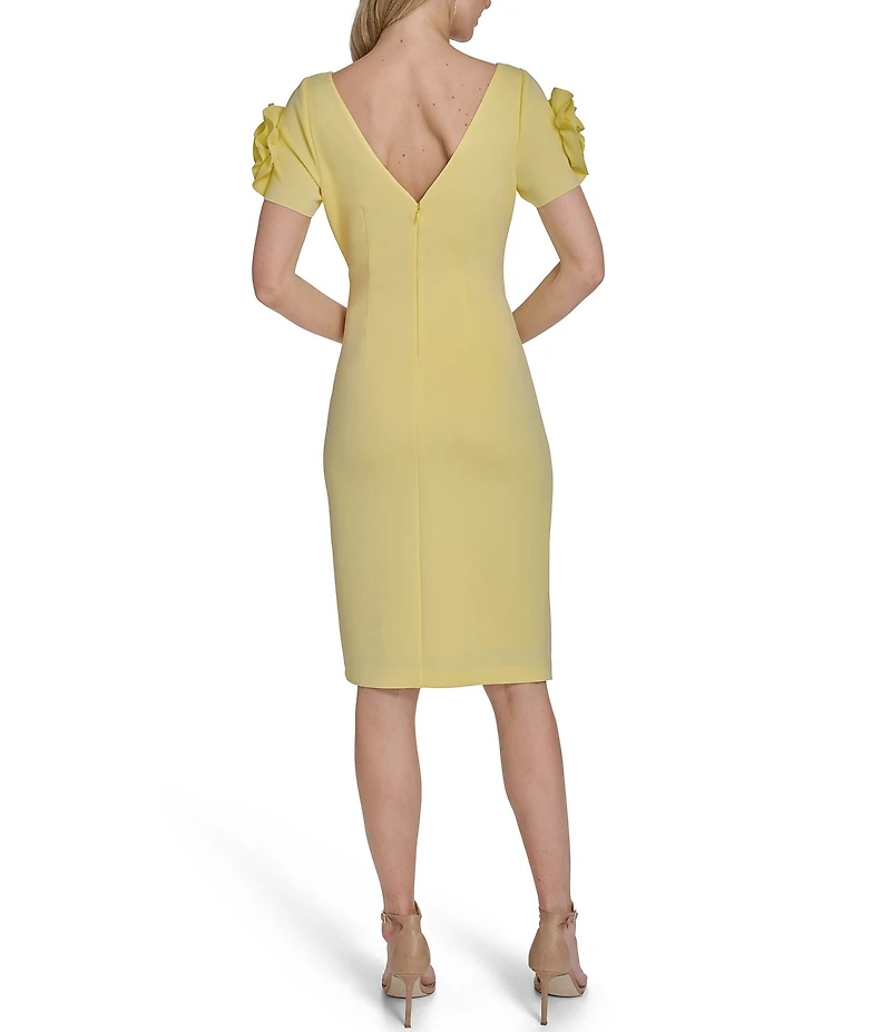 Jessica Howard Scuba Rosette Boat Neck Short Sleeve Sheath Knee Length Dress