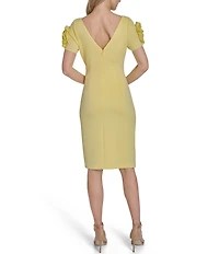 Jessica Howard Scuba Rosette Boat Neck Short Sleeve Sheath Knee Length Dress