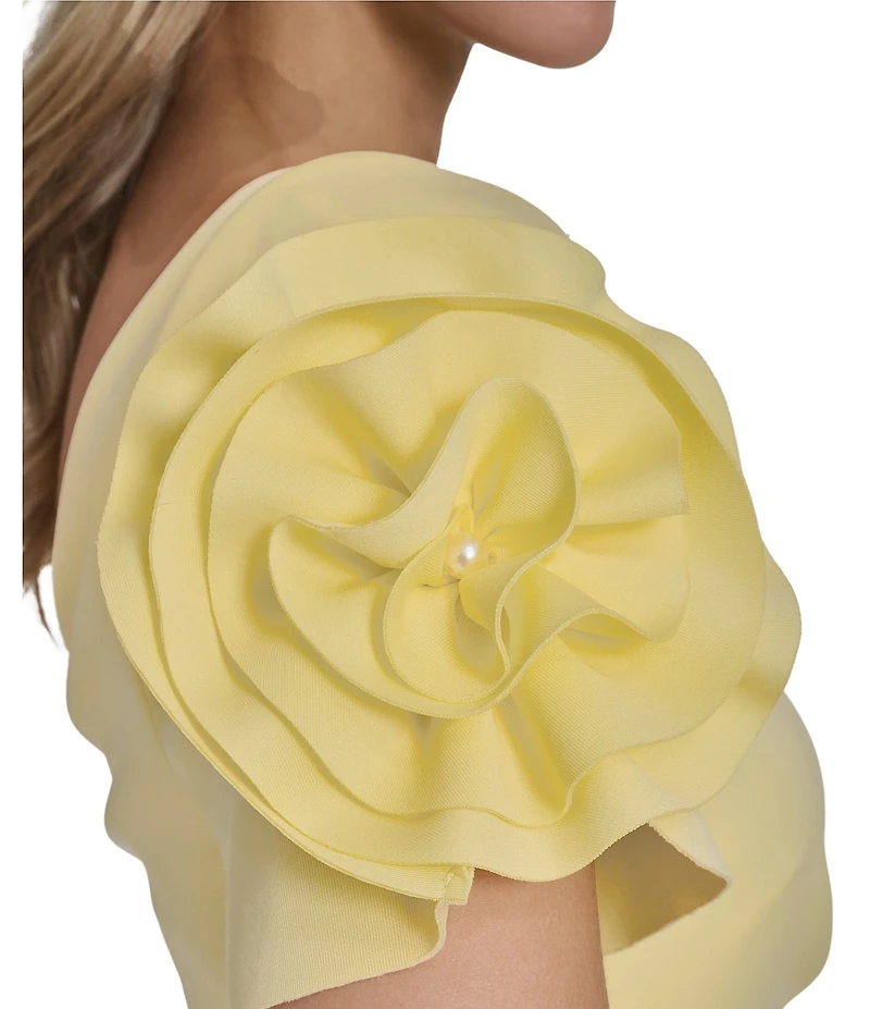 Jessica Howard Scuba Rosette Boat Neck Short Sleeve Sheath Knee Length Dress