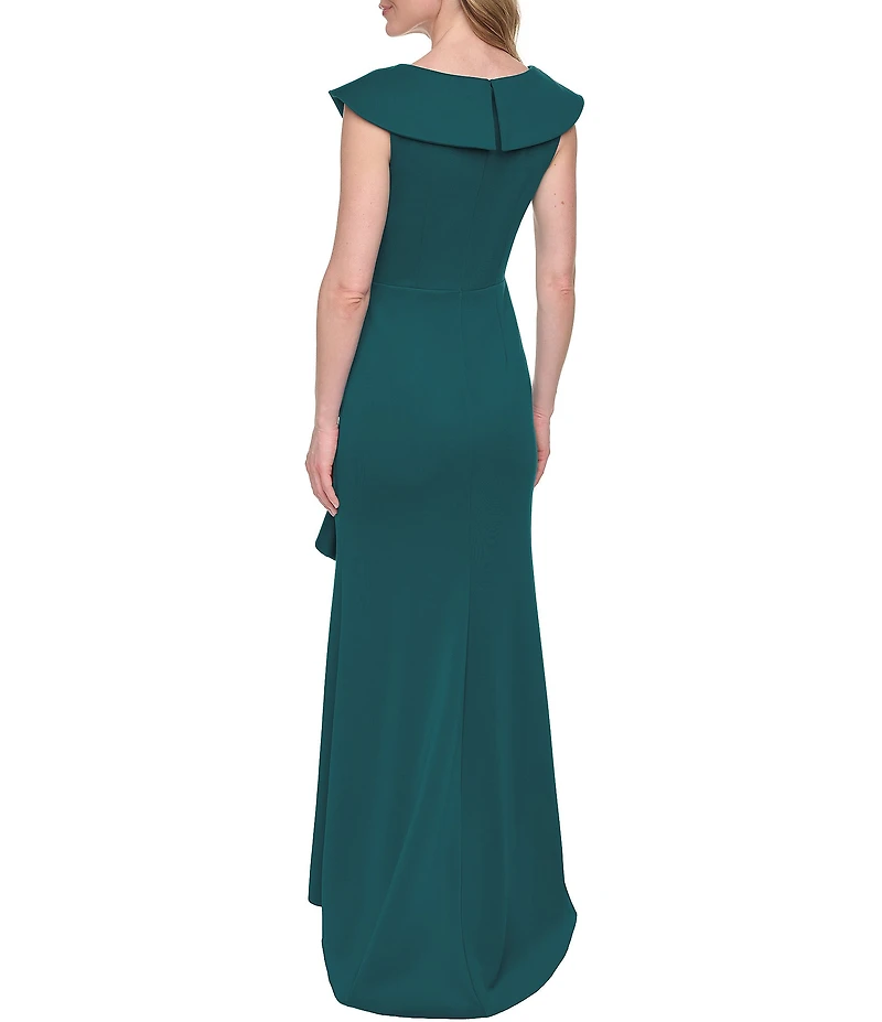 Jessica Howard Scuba Sleeveless Portrait Collar Cascading Ruffle Gown