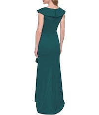 Jessica Howard Scuba Sleeveless Portrait Collar Cascading Ruffle Gown
