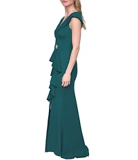 Jessica Howard Scuba Sleeveless Portrait Collar Cascading Ruffle Gown