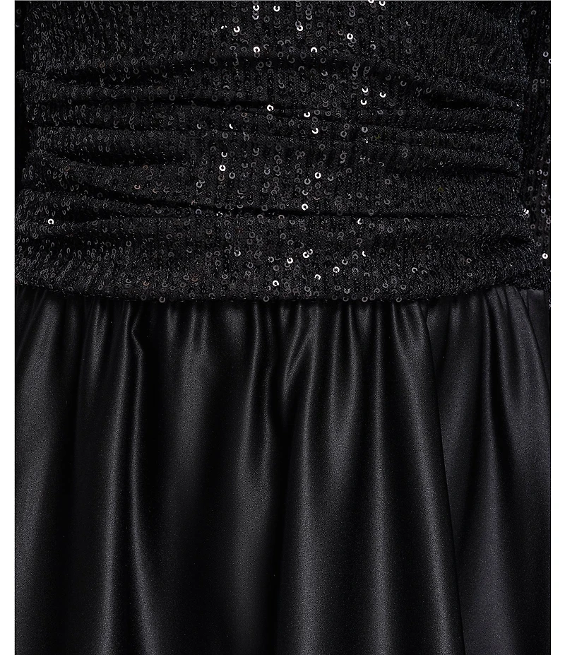 Jessica Howard Sequin V-Neck 3/4 Sleeve Satin Skirt Dress