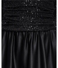 Jessica Howard Sequin V-Neck 3/4 Sleeve Satin Skirt Dress