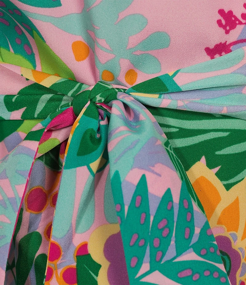 Jessica Howard Tropical Floral Short Balloon Sleeve V-Neck Collar Shirt Dress