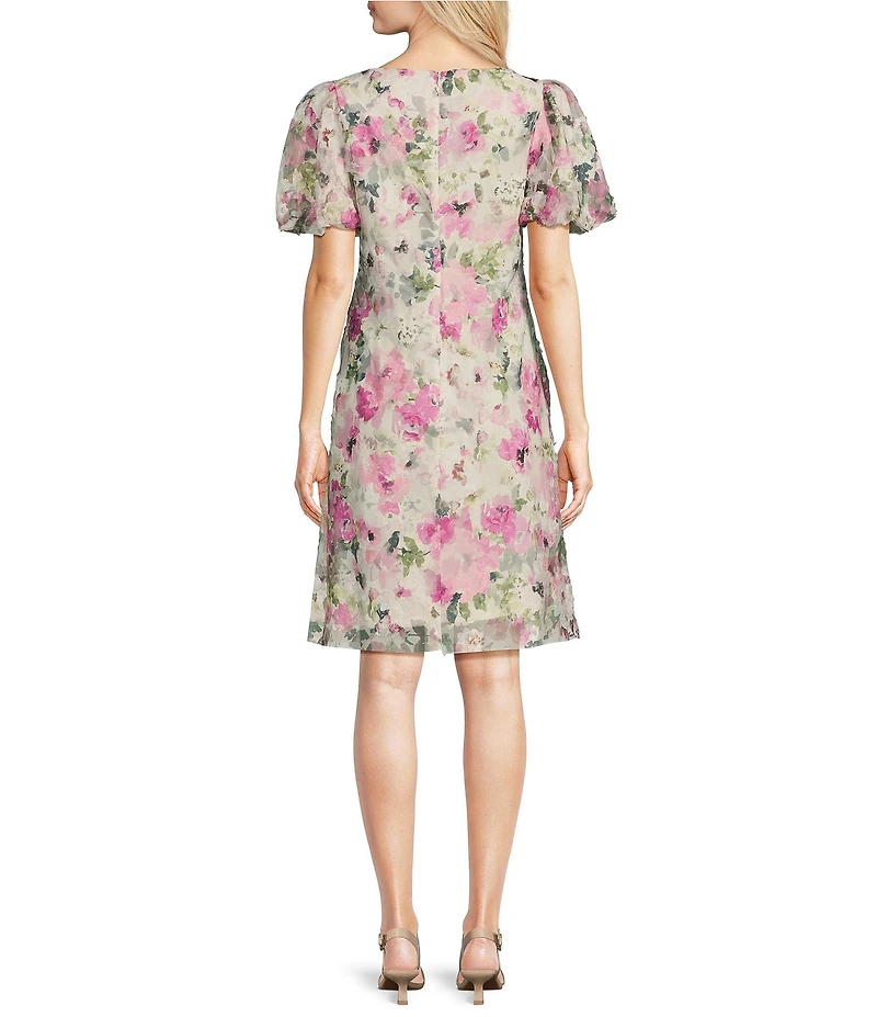 Jessica Howard Short Bubble Sleeve Floral Print Mini Sheath Dress