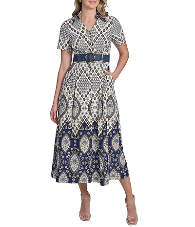 Jessica Howard Short Sleeve Belted Shirt Dress