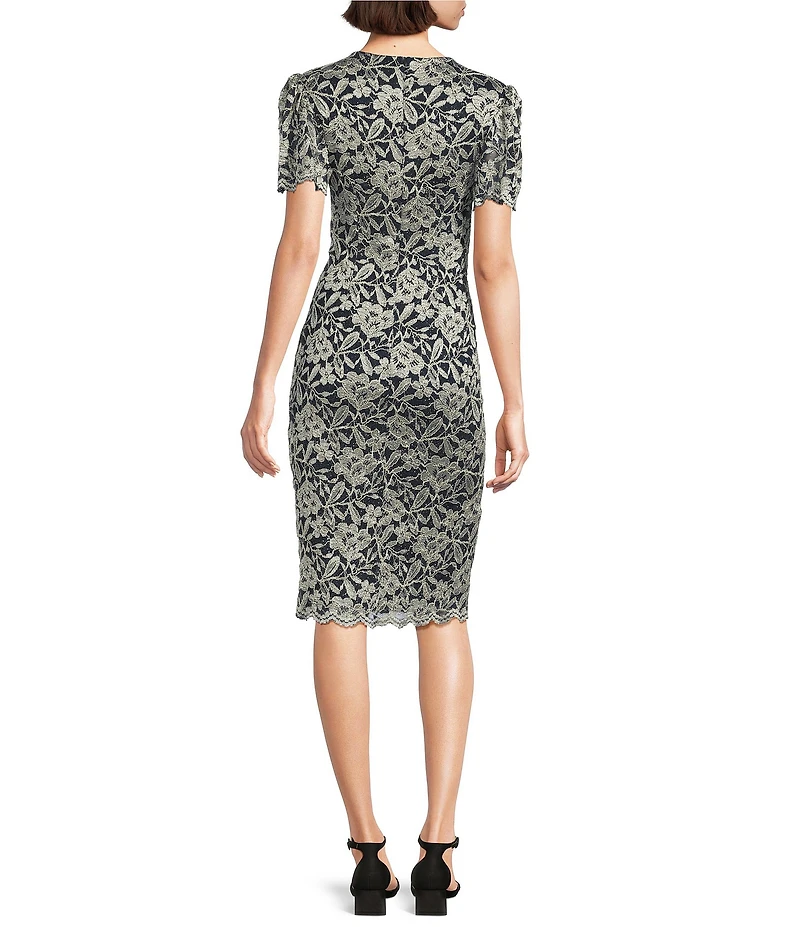 Jessica Howard Short Sleeve Crew Neck Floral Lace Sheath Dress