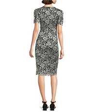 Jessica Howard Short Sleeve Crew Neck Floral Lace Sheath Dress