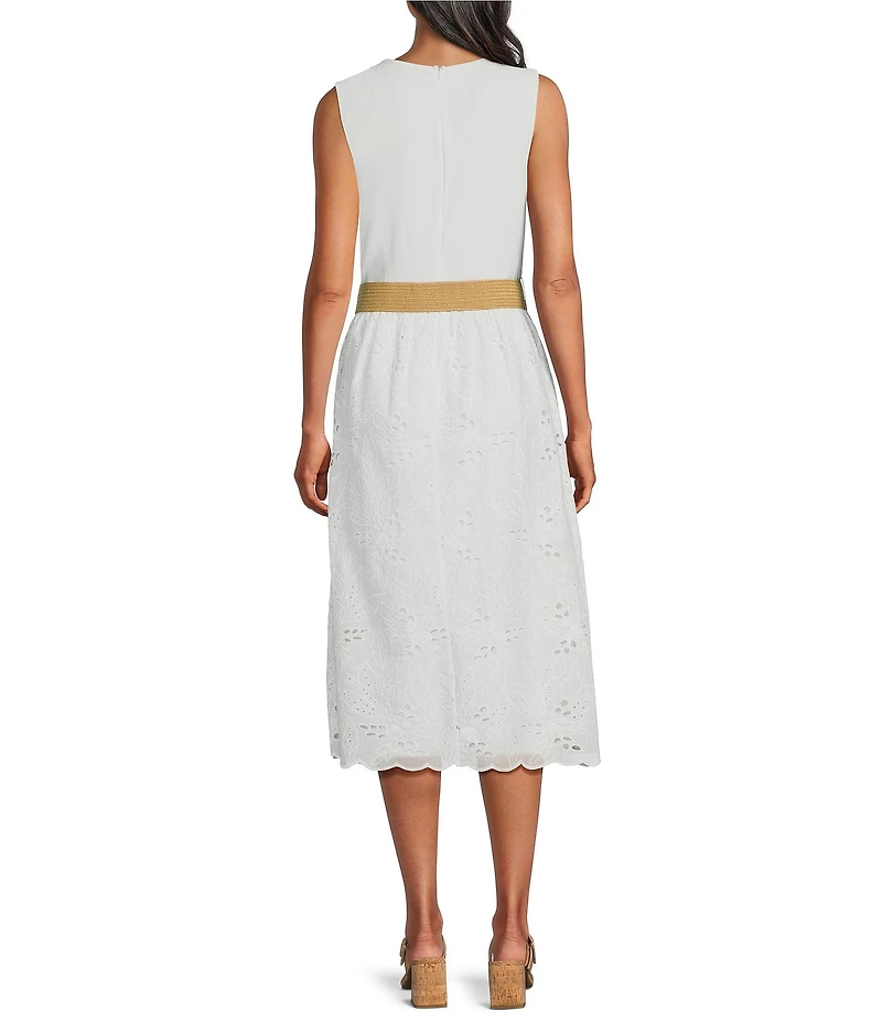 Jessica Howard Sleeveless Belted Eyelet Skirt Midi Dress