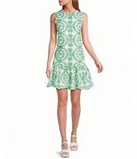 Jessica Howard Sleeveless Ruffled Tiered Skirt Embroidered Cotton Dress