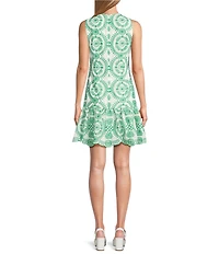 Jessica Howard Sleeveless Ruffled Tiered Skirt Embroidered Cotton Dress