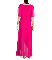 Jessica Howard Split Sleeve Tie Waist Round Neck High-Low Popover Dress