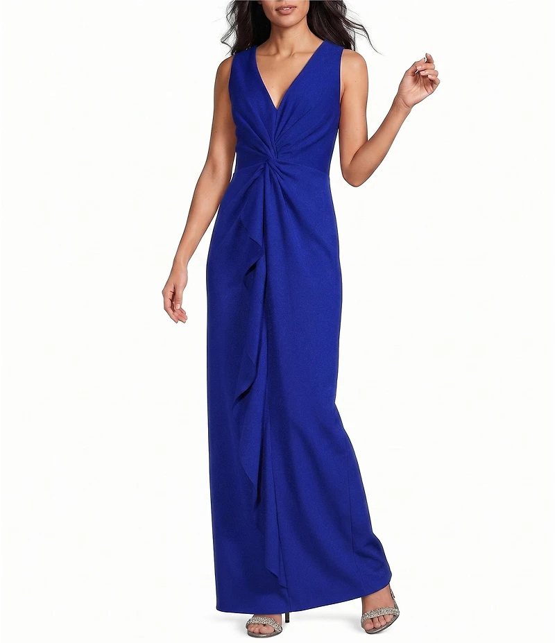 Jessica Howard Sleeveless V Neck Flounce Hem Gown