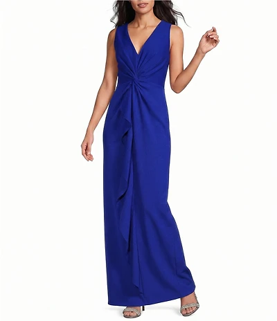 Jessica Howard Sleeveless V Neck Flounce Hem Gown