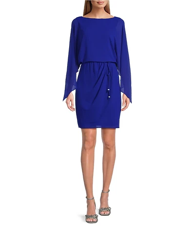 Jessica Howard Souffle Chiffon Boat Neck 3/4 Dolman Sleeve Blouson Dress