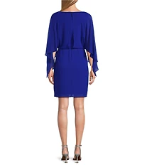 Jessica Howard Souffle Chiffon Boat Neck 3/4 Dolman Sleeve Blouson Dress
