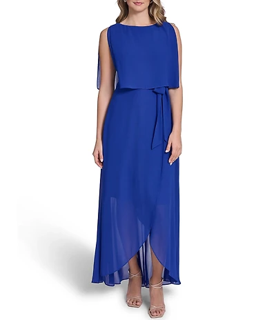 Jessica Howard Souffle Chiffon Faux Wrap Capelet Dress