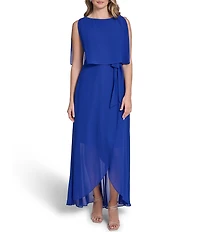 Jessica Howard Souffle Chiffon Faux Wrap Capelet Dress