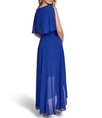 Jessica Howard Souffle Chiffon Faux Wrap Capelet Dress