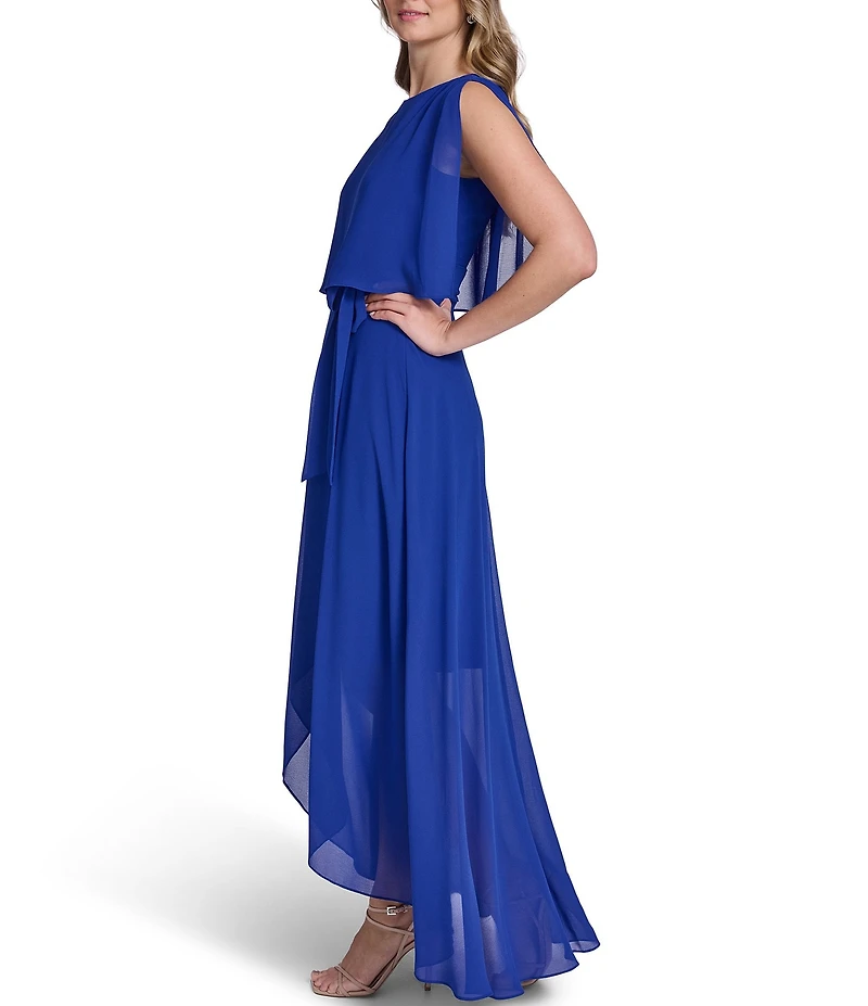 Jessica Howard Souffle Chiffon Faux Wrap Capelet Dress