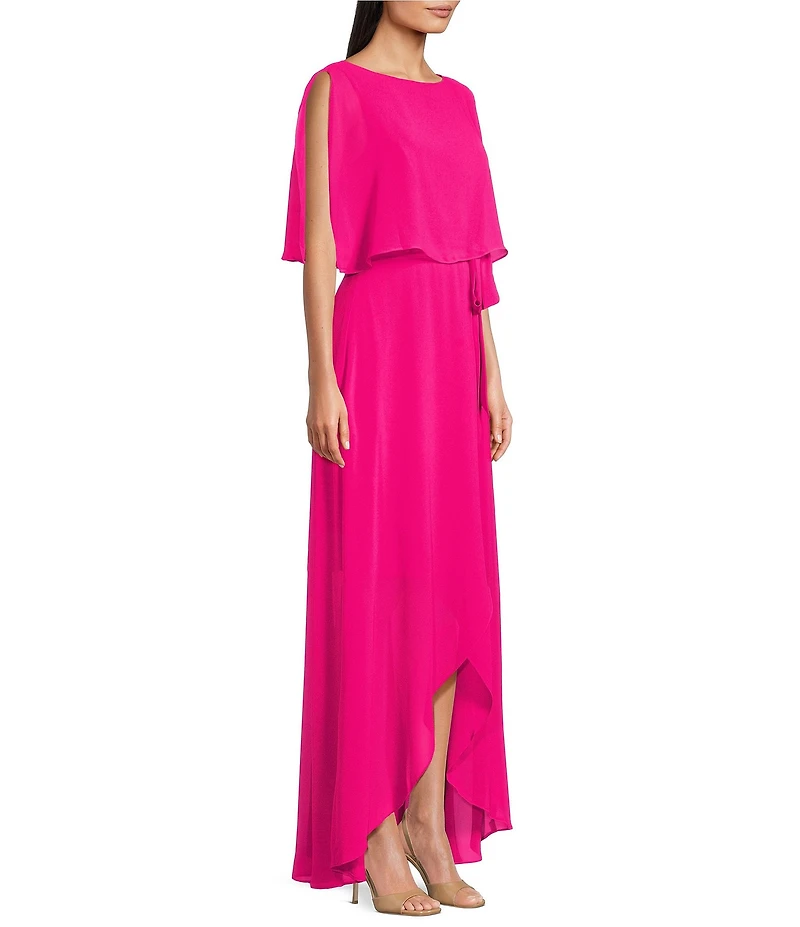 Jessica Howard Souffle Chiffon Faux Wrap Capelet Dress