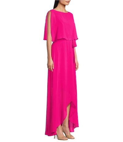 Jessica Howard Souffle Chiffon Faux Wrap Capelet Dress