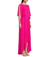 Jessica Howard Souffle Chiffon Faux Wrap Capelet Dress