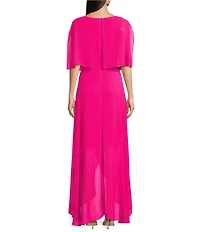 Jessica Howard Souffle Chiffon Faux Wrap Capelet Dress